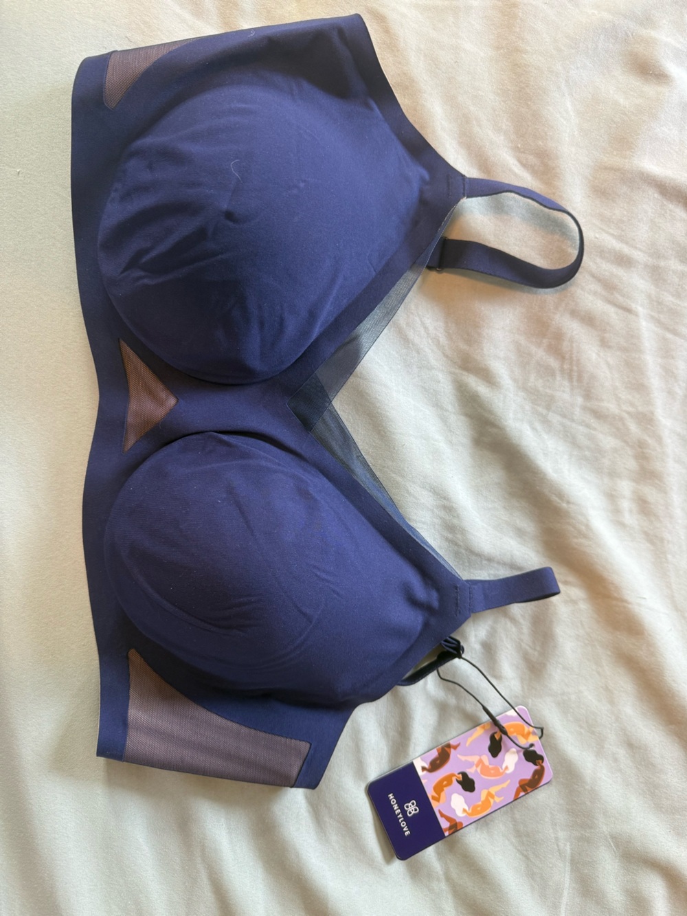 Honeylove Navy Strapless Convertible Bandeau Bra with Sheer Insets 38 B/C